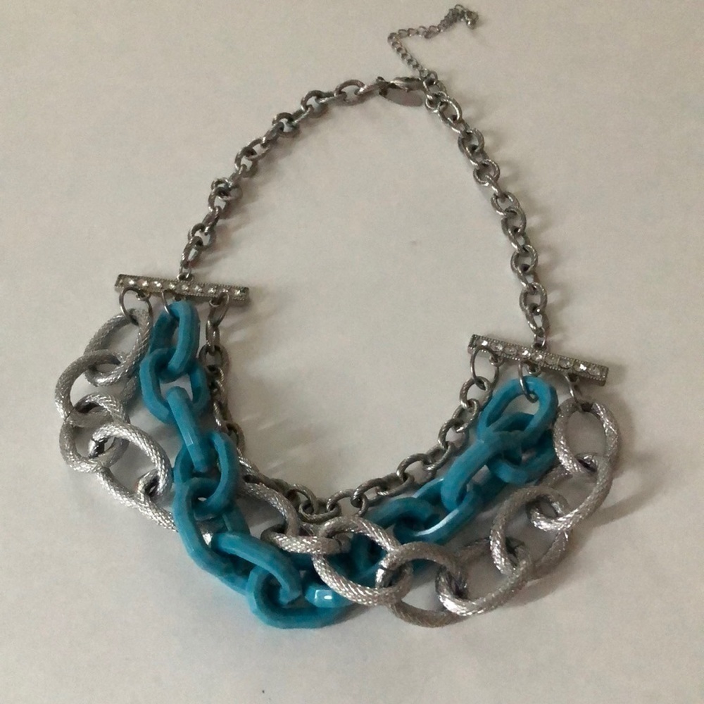 Silver and blue statement necklace. Lightweight.
